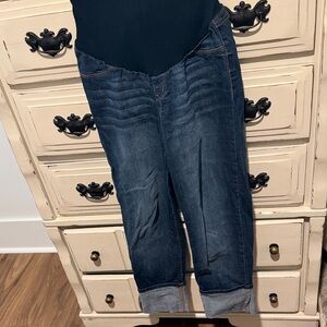 1822 Denim Dark Blue Maternity Boyfriend Jeans with Rolled Cuff